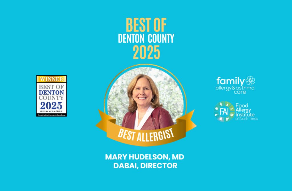 Congratulations 🎉 Dr. Hudelson! Winner of Best Of Denton County 2025 BEST ALLERGIST. 🏆