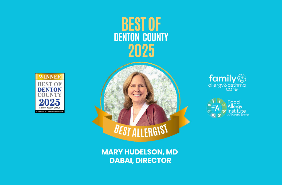 Congratulations 🎉 Dr. Hudelson! Winner of Best Of Denton County 2025 BEST ALLERGIST. 🏆